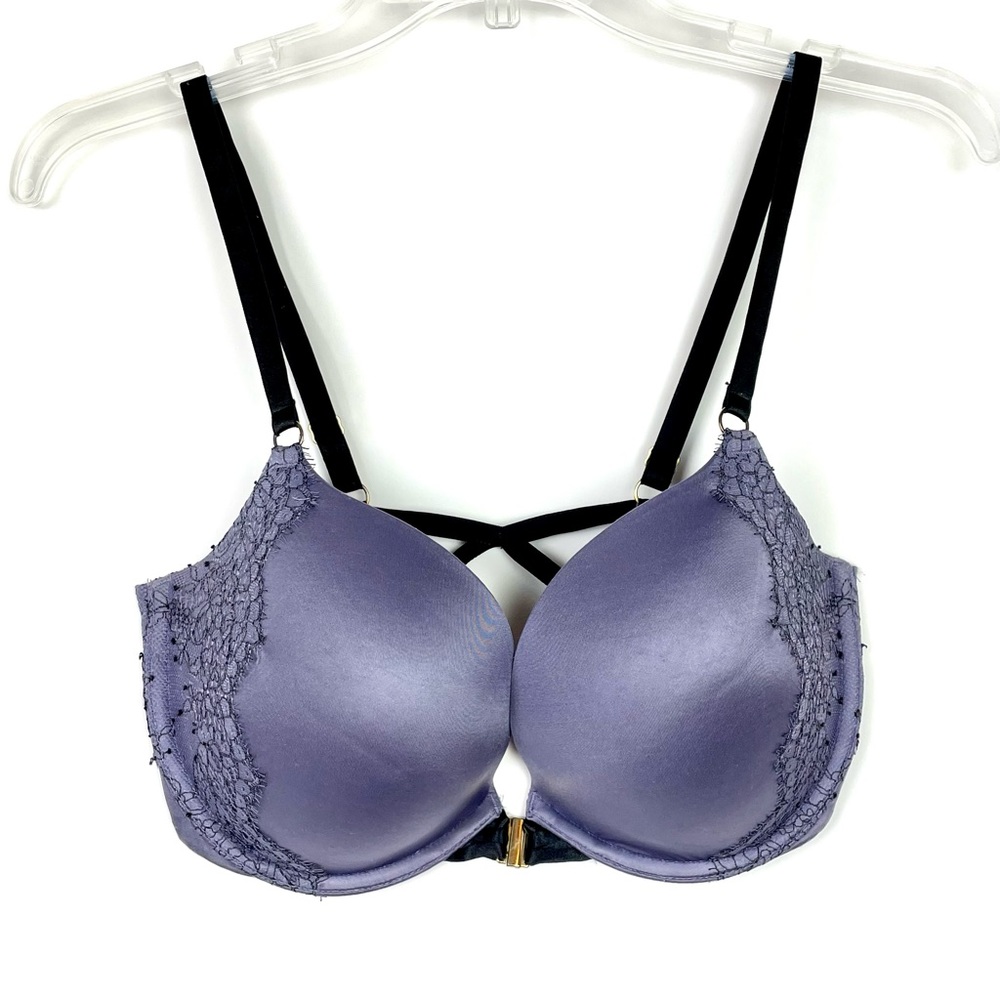 Victoria’s Secret Size 34DD Very Sexy Push-Up Front Closure Purple & Black Bra